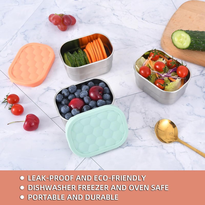 UPTRUST Stainless Steel Snack Containers for Kids, Easy Open Leak Proof, Small Food Containers with Silicone Lids, Perfect Metal Lunch Box for Daycare and School (3pcs 8oz) - Image 4